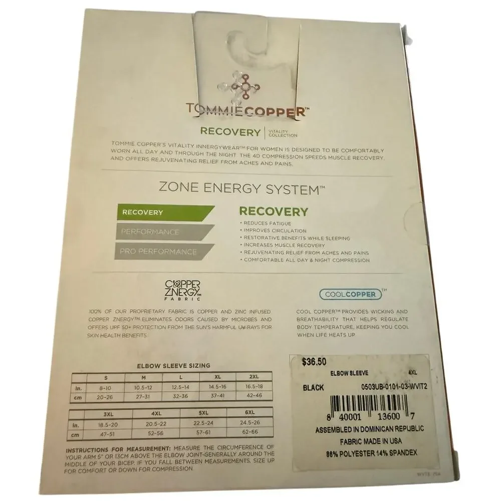 Tommie Copper Vitality Recovery Compression Elbow Sleeve, Women's Size 4XL, NWT